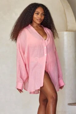 Barcelona Tunic - Guava Crinkle Linen -Sunny Tide Shop 10 f55758c7 efc8 44a7 951b fd51e19d2c83