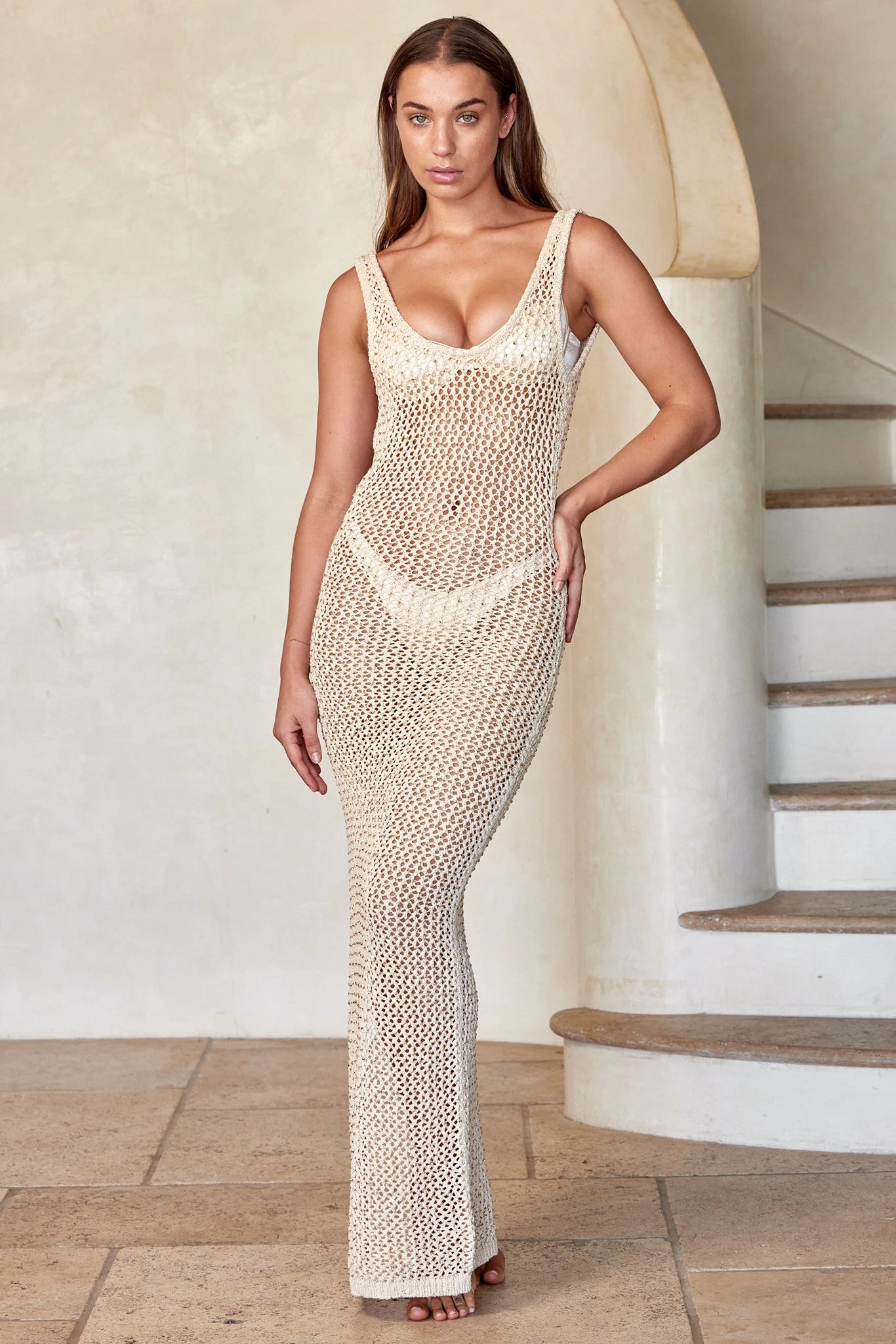Hamptons Dress - Champagne Diamond Crochet 4 Hamptons Dress - Champagne Diamond Crochet - Image 4