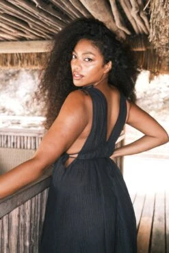 Mallorca Dress - Black Crinkle Linen -Sunny Tide Shop 2 f4d43cb9 e86d 48c6 ac1f 80988b3c950c