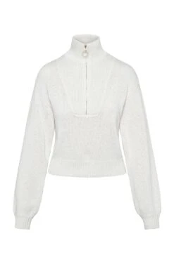 Lisbon Quarter Zip Sweater - White -Sunny Tide Shop LISBON QUARTER ZIP WHITE 2 1