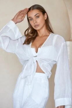 Tahiti Tie Top - White Crinkle Linen -Sunny Tide Shop MondaySwim MP 2728 Edits